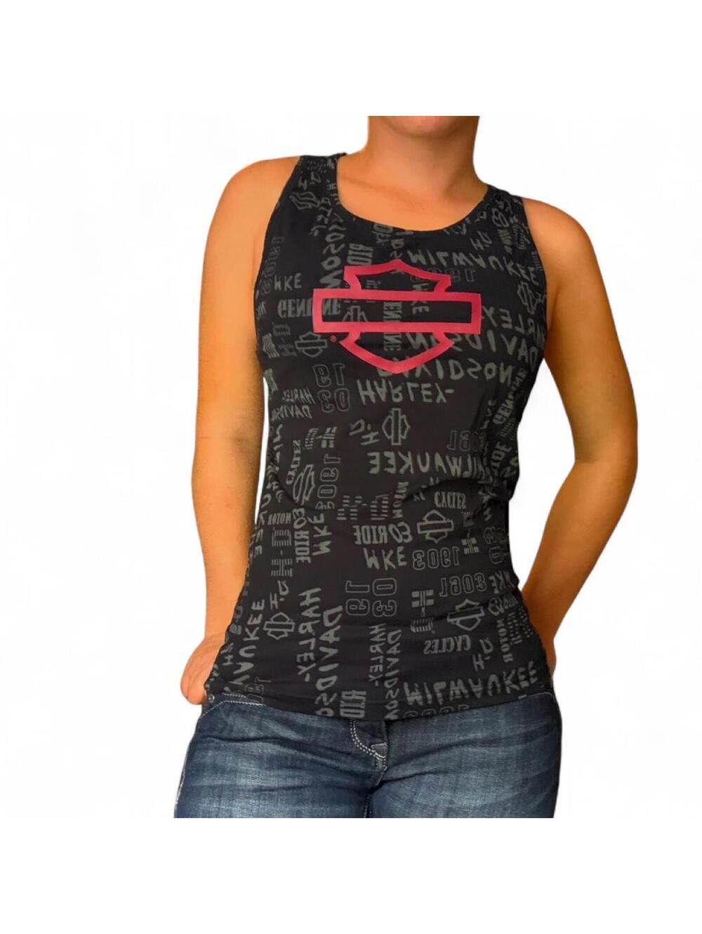Y2K 2000s Harley Davidson black logo tank top biker